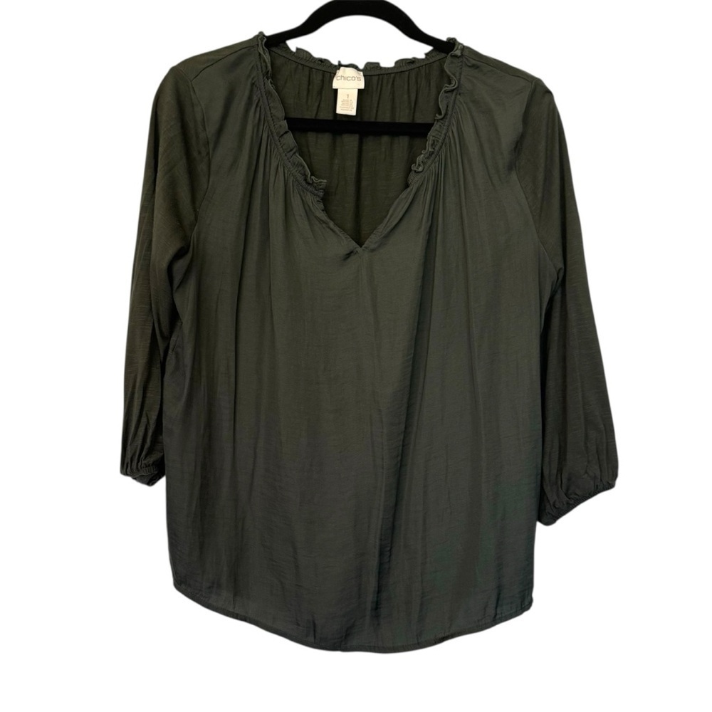 Chico’s Ruffle Peasant Blouse Black